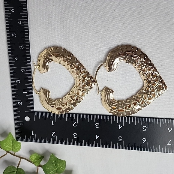 Large Statement Gold Filled Doorknocker Filigree Hoop Earrings - Picture 8 of 8